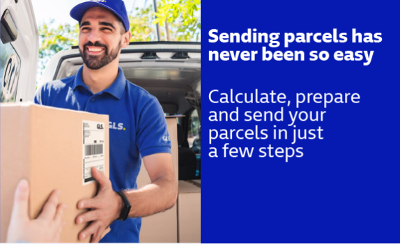 GLS driver collecting parcels from a customer