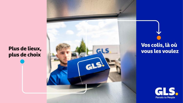 Livreur GLS déposant un colis dans un point relais ou locker, illustrant l’expansion du réseau OOH européen à 130 000 points.